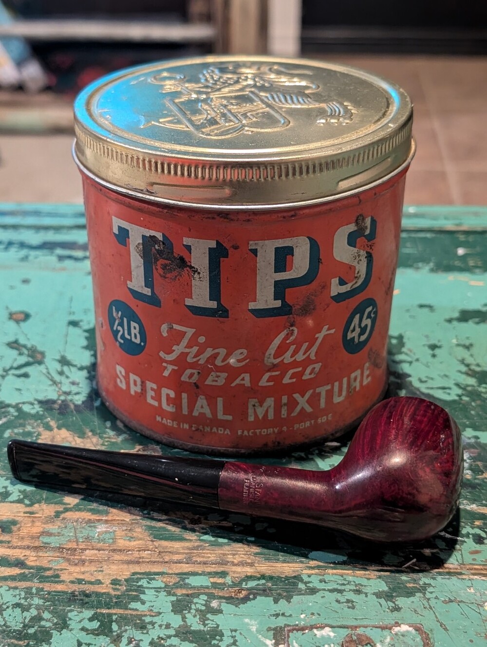 Vintage Stanwell 305 Featherweight Danish Pipe & Vintage Tips Tobacco Tin Can!